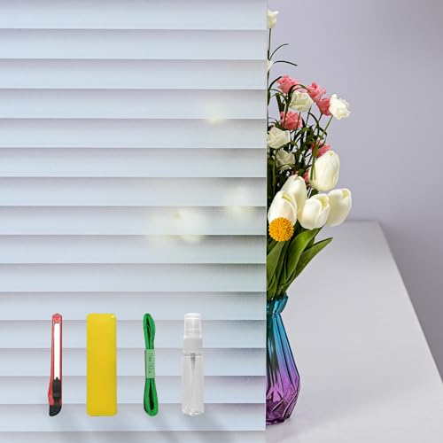 DERZGAO Window Privacy Film with Installation Tools, Non Adhesive Static Cling Anti UV Heat Control Decorative Glass Film Ideal for Home Bathroom Shower Office Glass Door (Blinds 35.4X78.7Inch)