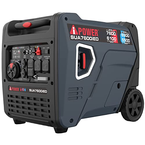 A-iPower 7600W Dual Fuel Quiet Portable Inverter Generator, Electric Start RV Ready, EPA & CARB Compliant CO Sensor, With Telescopic Handle For Backup Home Use, Tailgating & Camping (SUA7600iED)