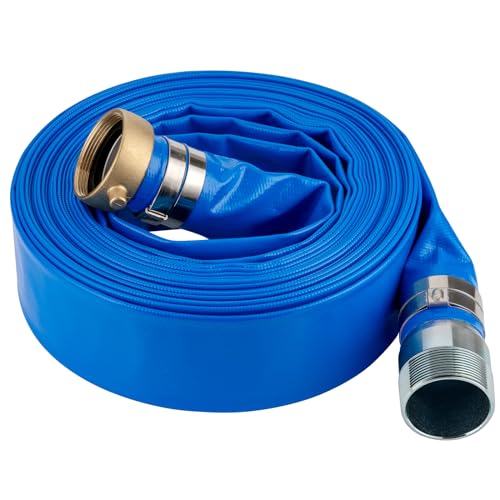 3" x 50' Heavy Duty Discharge Hose with NPT Pin Lug and Nipple Fittings, Reinforced BLue PVC Pool Backwash Hose, Connect To Pump and Pipe Threaded Outlet