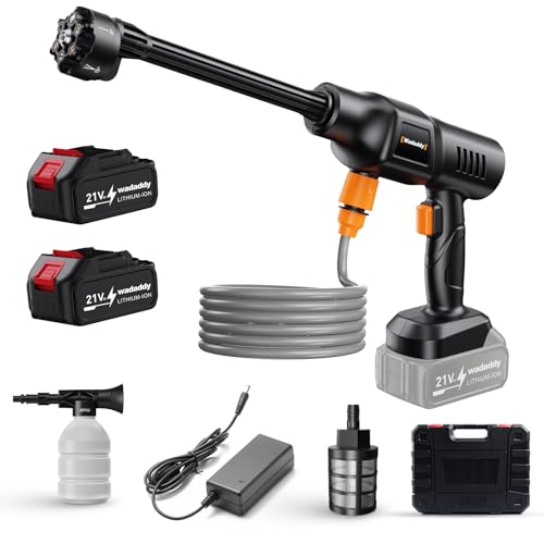 Wadaddy Portable Pressure Washer, 900PSI Cordless Power Washer, Portable Power Washer with 2 Batteries, 6-in-1 Nozzle, Handheld Pressure Washer for Car/Floor/Garden