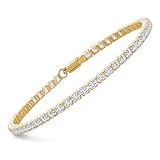 Gem Stone King 4.00 Cttw Solid 10K Yellow Gold Round White Moissanite Tennis Bracelet | Gold Bracelet For Women | Available in 6.5, 7, 7.5 Inches