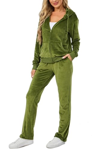 Aitmoask Womens Suits 2 Piece Set Velvet Early 2000s Fashion Olive XXL