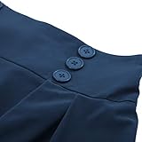 Women 1950's Vintage Pleated Skirt Retro Button A-line Skirts,Navy Blue L