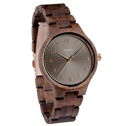 Treehut Wooden Women's Watches, Solstice Walnut Grey, Japanese Quartz Movement, Señoras Stylish Exotic Wrist Chicas Watch with Adjustable Stainless Steel Buckle and Box, Relojes para Mujeres