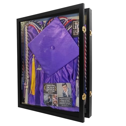 Hodeframe 17x21 Graduation Shadow Box Frame for Cap Gown Diploma Stole Cords，Large Graduation Frames,Memory Box for Keepsakes,Wood Display Case with Hanging Hardware & Stick Pins