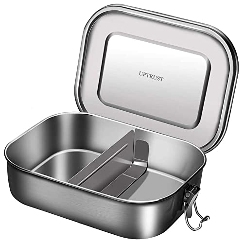 UPTRUST Leak Proof Stainless Steel Lunch Food Container, 1200ML/40oz Large Bento Boxes Metal Lunch Box for Kids or Adults - Lockable Clips Adjustable Divider included