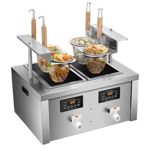 Koalalko Auto-lift Commercial Pasta Cooker with Timer 2 Drainage Drain Valves 4 Pasta Strainer Noodle Cooking Machine Maker Temperature Adjustable Boiler For Spaghetti Ramen 110V US plug