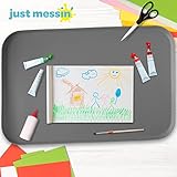 Just Messin' Silicone Art Mat for Crafts, Legos, Slime, Resin, Paint & Jewelry-Making, Table Protection w Raised Sides to Contain Mess, Non-Slip Heat Resistant, 16”x26” Mat with high .6" Edge, Gray