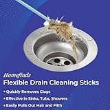 SAGEFINDS Flexible Drain Cleaning Sticks | Quickly Removes Clogs | Effective in Sinks, Tubs, Showers |Easily Pulls Out Hair and Filth | Long 19.5” Handle | Disposable | 12 Pack