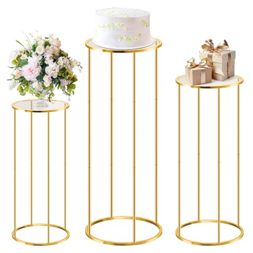 POMINEL Cylinder Stands for Party, 3 Pcs Gold Metal Cilindros Para Fiestas Cake Pedestal Flower Stands for Wedding Party