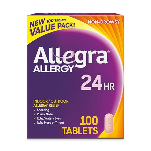 Allegra Adult 24-Hour Allergy Relief Tablets, Non-Drowsy Indoor and Outdoor Allergy Medicine, 180 mg Fexofenadine HCI Antihistamine Pill, 100-Count