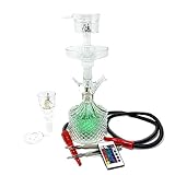 AZAZ Crystal Shisha Luxury Portable Glass Hookah Set with 2 Glass Bowls, 2 Glass Bowl Lid, Glass Charcoal Tray, LED Light with Remote, Charcoal Tongs, Disposable Hookah Hose, and Carrying Case