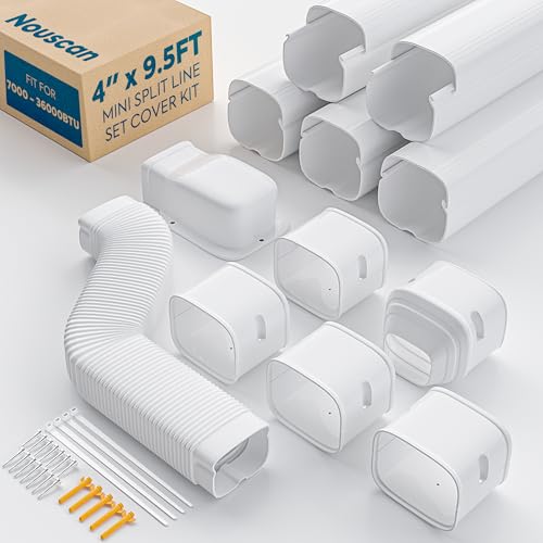 Nouscan 4" 9.5Ft Mini Split Line Set Cover with Flexible Duct, Upgrade PP Decorative Minisplit Lineset Cover Kit, Paintable for Mini Split, Air Conditioner, Central AC, HVAC and Heat Pumps, White