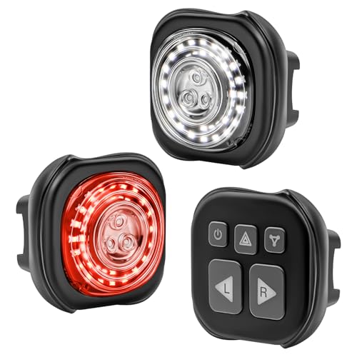 Luvan Smart Bike Light with Remote Controller-Sync Front & Rear LED Light Set, 5 Night & Daytime Mode | Turn Signals | Brake Lights, Rechargeable Bicycle Light for Night Riding, Dog, Running, Scooter