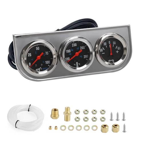 CNSPEED 2" 52mm Triple Gauge Kit Chrome Panel 3in1 Car Meter Oil Pressure Fahrenheit Water Temp Ammeter Gauges for 12V Car Boat Truck Black Face