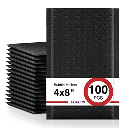 Fuxury Black Bubble Mailers 4x8" 100 Pack Waterproof Padded Envelopes Usable Size 4x7" Self Seal Bubble Envelopes Padded Mailers for Small Business, Envelope Mailers