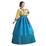 KUFEIUP Women's Korean Hanbok Dress Floral Embroidery Cosplay Costume (US, Alpha, Large, Regular, Regular, Blue)