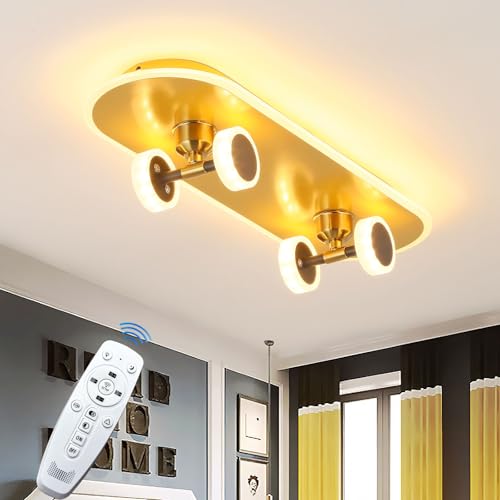 SYZXSP Led Ceiling Light Fixture 32W Dimmable with Remote Modern Kids Room Flush Mount Skateboard Ceiling Lamp for Boy Girl Baby Bedroom Nursery