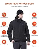 DEWBU Heated Jacket for Men with 12V Battery Pack Winter Outdoor Soft Shell Electric Heating Coat, Men's Black, XL