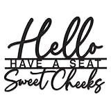 Vivegate Hello Sweet Cheeks Sign Metal Black Bathroom Wall Decor - 15"x11" Black Bathroom Wall Decor Modern Hello Sweet Cheeks Farmhouse Metal Bathroom Decor Wall Signs For Bathroom Wall Art Decor