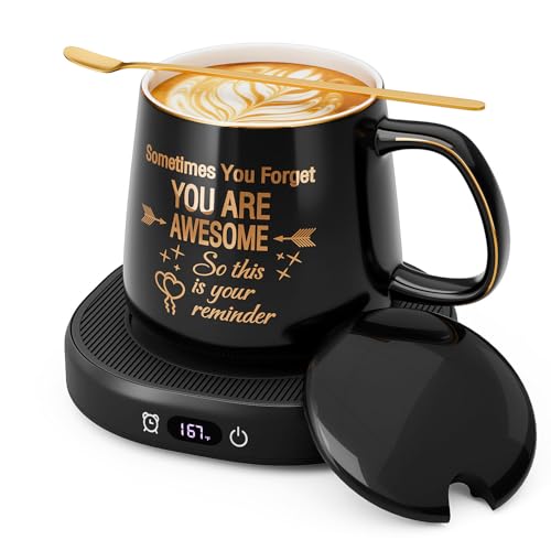 Coffee Mug Warmer & You are Awesome Mug Set, Electric Cup Warmer for Desk Office Home, Beverage Warmer with 4 Temperature Setting, 8-Hours Auto Shut Off, Best Birthday Present Ideas for Women Man