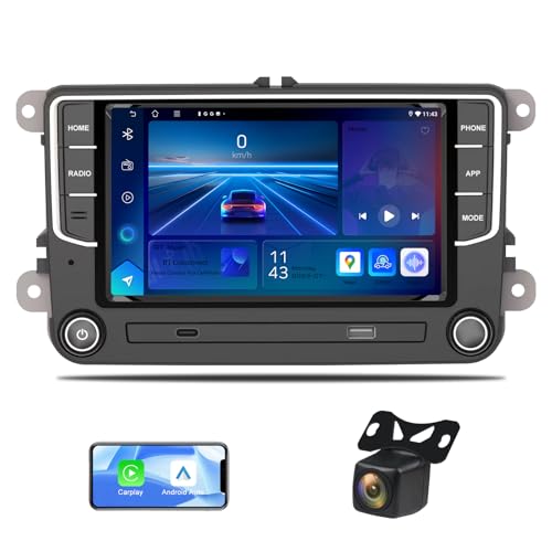 DVRMEDIA 4+64G Car Stereo for Volkswagen Jetta Passat Beetle Tiguan Polo Golf CC Skoda, 7 Inch Touch Screen Car Radio with Carplay Android Auto, VW Stereo with Backup Camera, Bluetooth, GPS, FM Radio