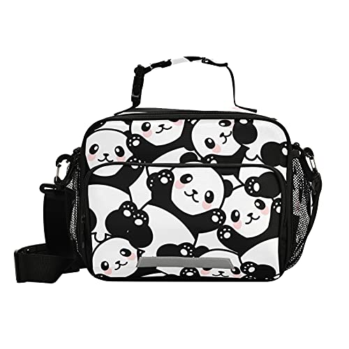 Panda Lunch Box for Girls Cute Animal Print Lunch Bags for School Insulated Cooler Bag Reusable Lunch Tote Bag Shoulder Bag for Work Picnic