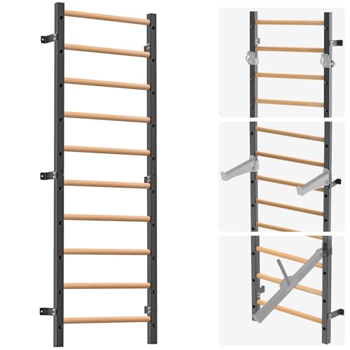 Lifeswell Wood Stall Bar, 2"x2" Swedish Ladder with 1" Hole, 11 Strategic Rods, Wall Mounted Suspension Trainer for Home, Gym, School and Clinic