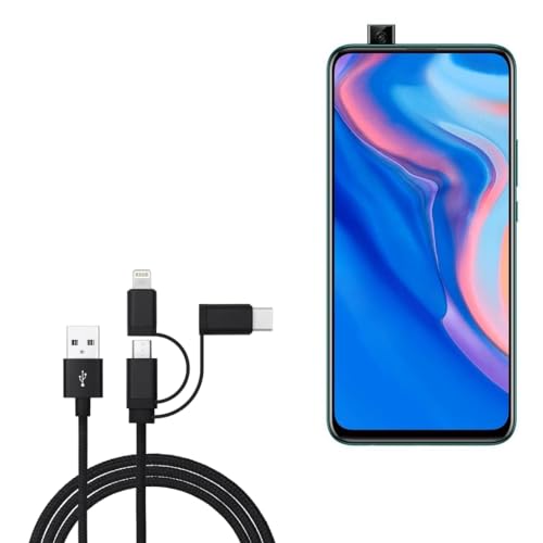 BoxWave Cable Compatible with Huawei P Smart Z - AllCharge 3-in-1 Cable - Jet Black