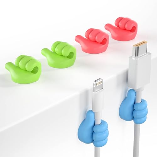 iToleeve 12Pcs Cable Clips, Fun Cord Holders, Silicone Thumb Wall Hooks, Cord Organizer for Desk Wall Car Nightstand, Cord Clips, Wire Holders, Phone USB Charger Cable Management, Key Hanger