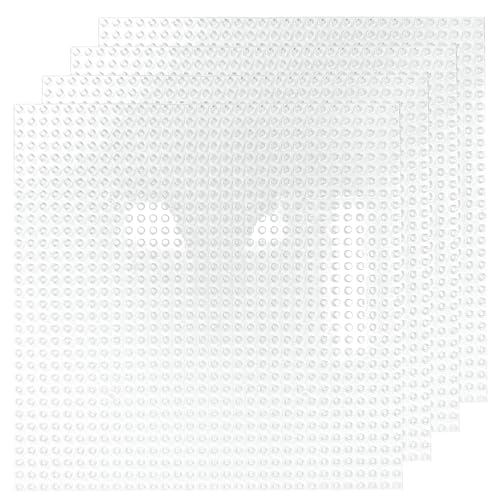 Minizfigs Classic 32 x 32 (10" x 10") 2-Sided Building Brick Plate - Pack of 4 Multipack for Lego Toy Bricks, Classroom, Display Table - Compatible with All Major Brands (Transparent Clear)