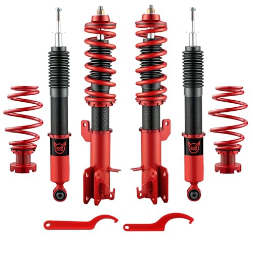 EVIL ENERGY Coilovers Compatible for Honda Fit 2009-2014, Height Adjustable Lowering Kit, Twin-Tube Coilover Suspension Kit for Comfortable Ride, Red