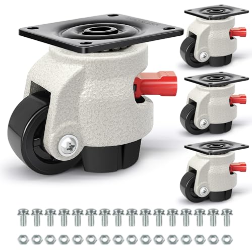 W B D WEIBIDA Leveling Casters Heavy Duty with Upgraded Ratchet Handle Design, 360 Degree Swivel Castor Wheels, Adjustable Casters with Feet for Workbench, Machine, Total Capacity 2200 Lbs (4 Pack)