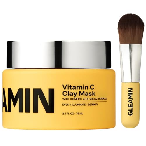 Gleamin Vitamin C Clay Mask for Dark Spots,10-Minutes Turmeric Clay Face Mask Skin Care, Deep Cleansing Pores - Facial Improves Uneven Tone, Post-Blemish, Visibly Brighten, Scarring & Texture - 2.5 Oz