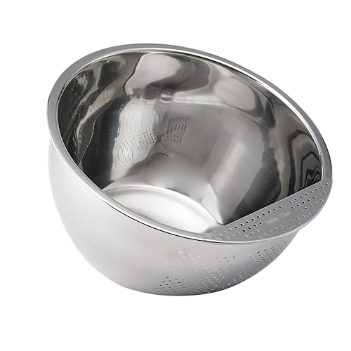 Helen's Asian Kitchen Professional Rice Washing Bowl – Stainless Steel Rice Rinser Strainer with Side Drainer, 3-Quart Capacity. Ideal for Quinoa, Rice, Grains, Legumes, Vegetables. Kitchen Essential