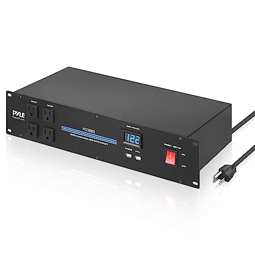 Pyle 3600W 15 Amp PDU Power Strip Surge Protector - 20 Outlet 2U Rack Mount Power Conditioner with Digital Voltage Display - USB Ports - AC Filter - Circuit Breaker - RFI/EMI Protection - PCO885