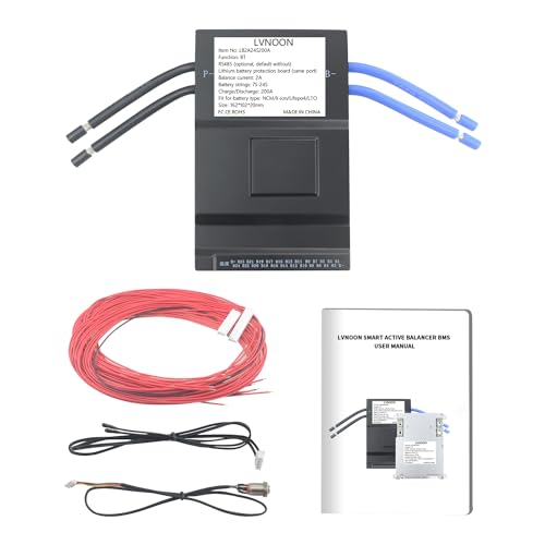 LVNOON LB2A Smart Active Balancer BMS for Li-ion NCM LFP LiFePo4 LTO Battery Management System 7S 8S 12S 14S 20S 21S 24S 200A with APP Control 48V 60V 72V 84V (7-24S, 200A)