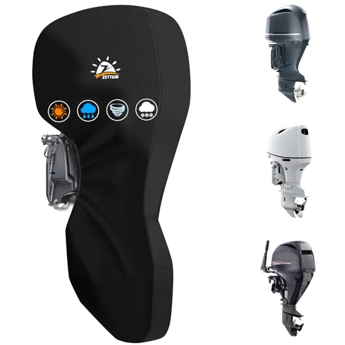 Zettum Outboard Motor Cover - 600D Full Boat Motor Cover Waterproof & Heavy Duty, Fade-Resistant Boat Engine Cover, Fit for Motor 150-225 HP, Black