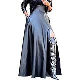 Lexiart Womens High Waisted Sexy Pu Leather Vintage High Split A-Line Swing Long Skirt Black XL