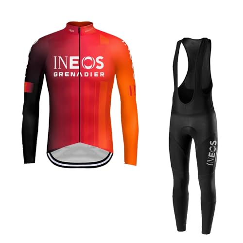 SGCIKER 2025 Pro Team Grenadier INEOS Winter Thermal Fleece Long Sleeve Cycling Jersey Set,Mens Warmer Cycle Jackets BIB Tights kits Bike Clothing (L)