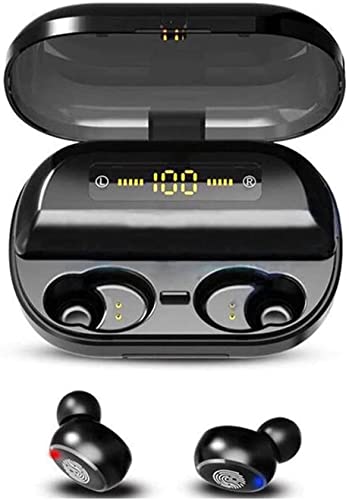 Datianu Bluetooth Headphones Sports Wireless Earbuds TWS BT5.0 Stereo Deep Bass Waterproof Earphones Noise Canceling Headset with Battery Display Charging Case & Built-in Mic for Running/Workout/Gym