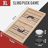 Extra Large Wooden Fast Sling Puck Game – Super Sling Hockey Table for Family Game Night & Parties | Foosball Winner String Puck Game with 20 Pucks & Storage Bag | Premium Wood Construction