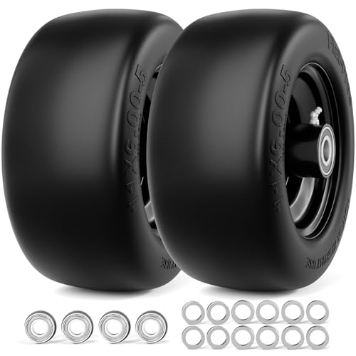 RONPOW 11x6.00-5 Lawn Mower Tires Flat Free, Zero Turn Mower Front Tires, 11x6-5 Solid Mower Wheel for Residential and Commercial, 3/4" and 5/8" Bearing, 6"- 8" Center Hub, 2Pack Black, 400Lbs