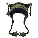 Beanies Cat Beanie Y2k Beanie Goth Knit Hat Grunge Crochet Hats for Women y2k Accessories (Black Green)