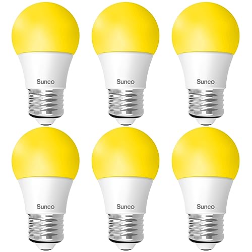 Sunco 6 Pack LED Bug Light Bulbs Outdoor A15 Yellow Bug Repellent Porch Light 8W Dimmable 2000K Amber Glow, E26 Medium Base, Instant On, Flicker Free, UL Listed