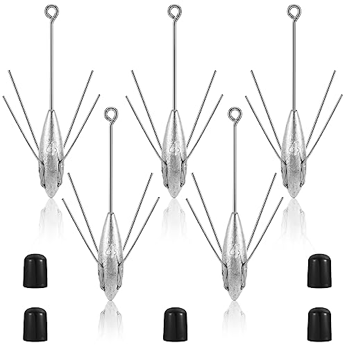 5 Pcs Surf Fishing Weights Sputnik Sinker Fishing Equipment Long Tail Equipment Saltwater Surf Casting Sinkers Catfish Beach Spider Weights for Ocean Sea Sand, Silver Gray(4 oz)