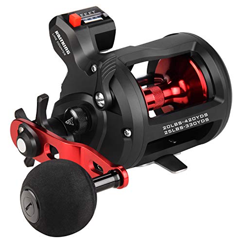 KastKing ReKon Line Counter Trolling Fishing Reel, Round Baitcasting Reels, Left Handed, Size 20