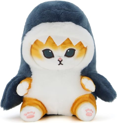 CNAANA Kawaii Shark Cat Plush Toy Stuffed Animal Doll, Soft Pillow for Boys & Girls (Shark cat, 11.8in)