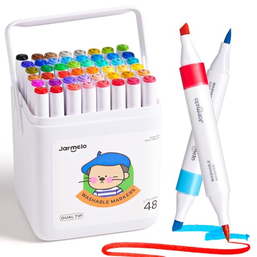 Washable Dual Tip Markers for Kids Ages 8-12, Brush & Chisel Tip, Water-Based Coloring Markers, Double-Tipped 48 Colors Marker Set with Storage Case, School Art Supplies for Boys & Girls