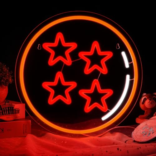 MissAudrey Four Star Anime Led Neon Signs Night Lights for Room Decor, Ball Neon Signs for Wall Decor， USB Powered Adjustable Brightness LED Lights for Bright Game Room Man Cave Birthday Gift